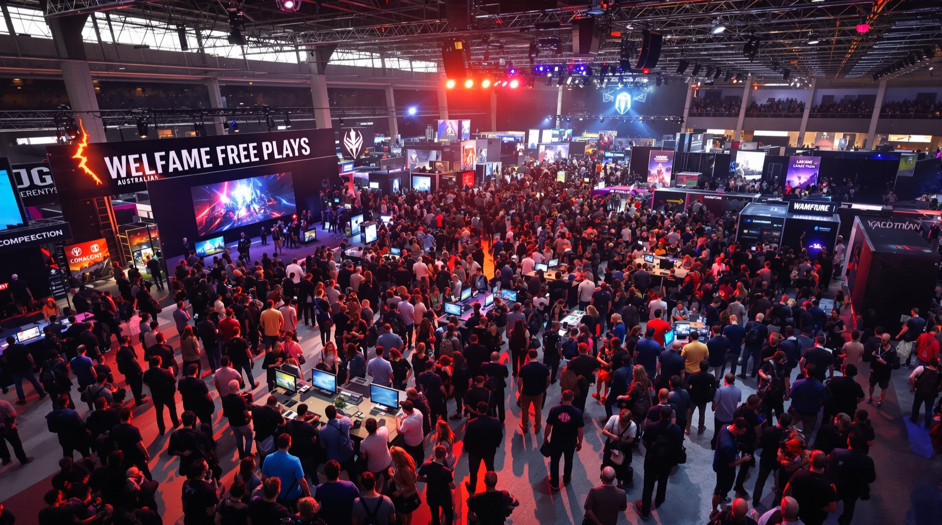 Enthusiastic Australian gaming expo with video-game and tabletop areas