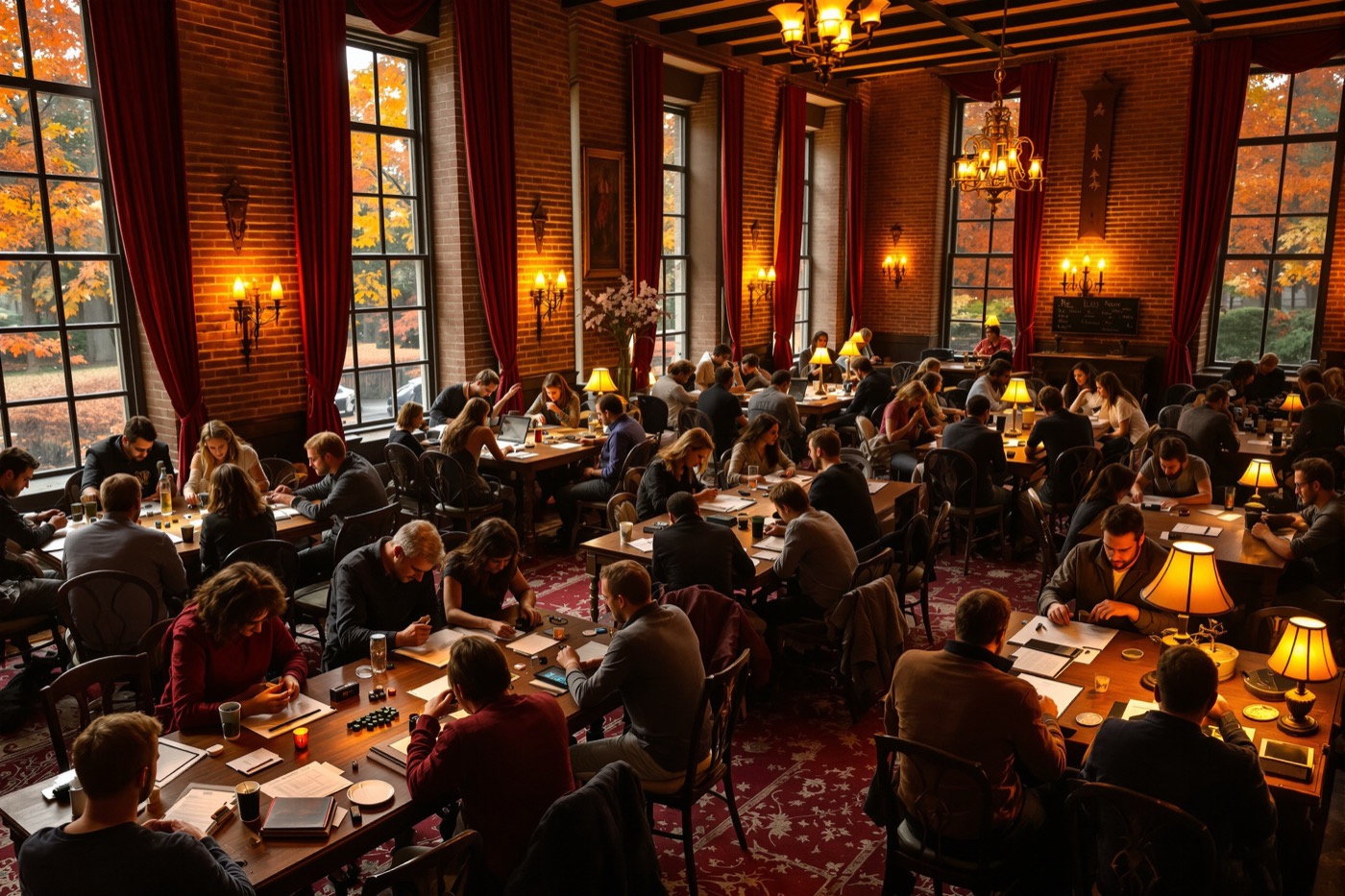 Intimate New England role-playing game convention in a historic hotel ballroom